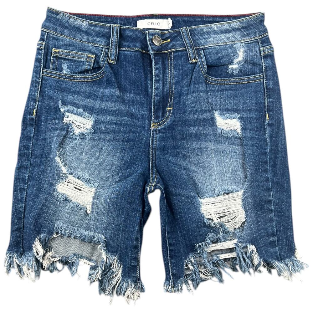 Cello Distressed Bermuda Denim Shorts Frayed Hem Medium Wash Size 5